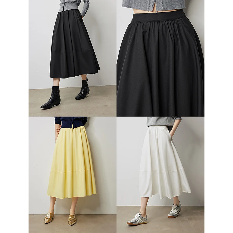 TOYOUTH Women Skirt 2024 Autumn New Minimalist Elegant Daily Versatile Mid Length Casual Skirt