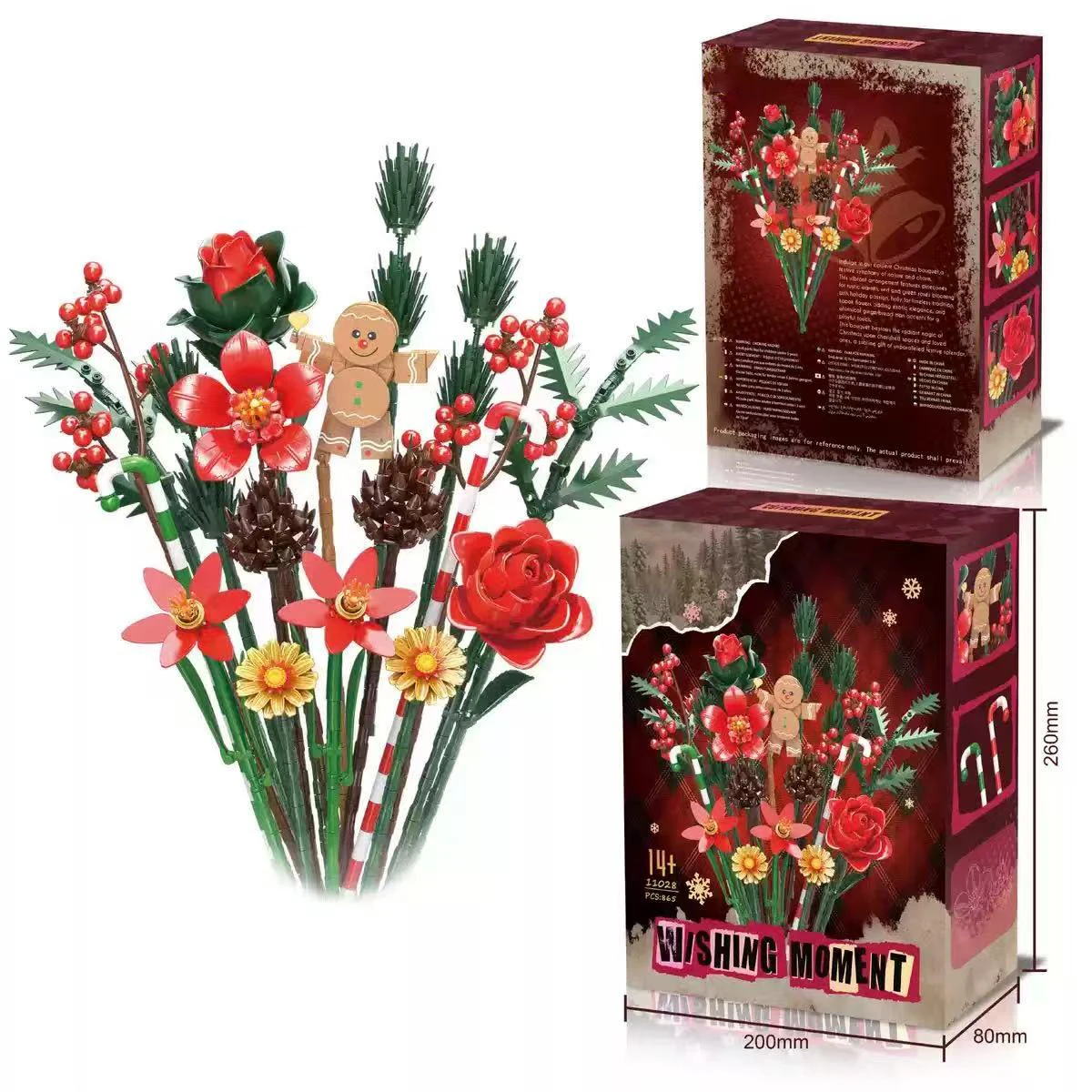 

865 PCS Romantic Christmas Gift, Building Blocks Flower Bouquet Model Assembly Ornament, Children's Holiday Toy Gift