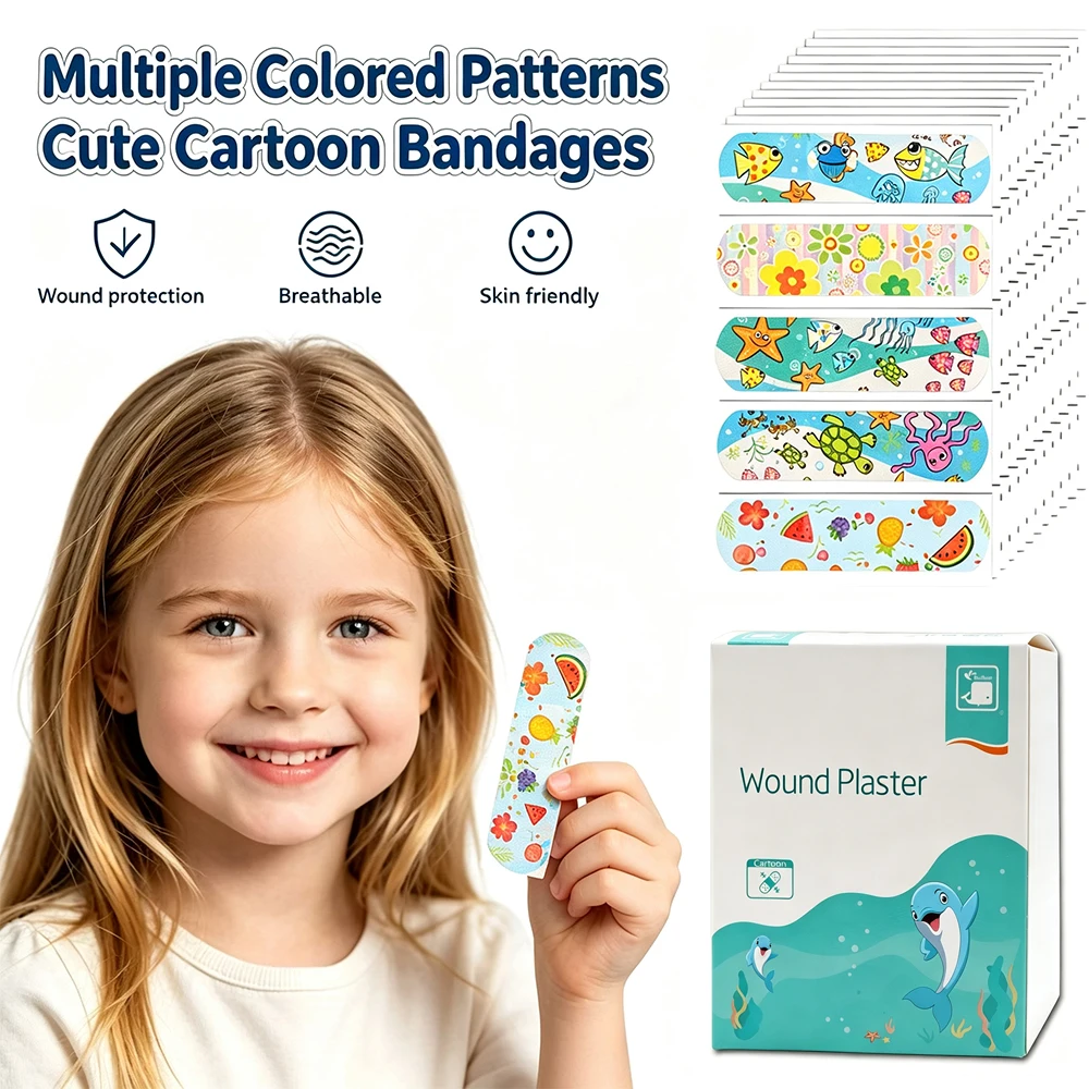 100/200pcs Cute Cartoon Wound Bandages Bulk Waterproof for Kids, Colorful Mixed Patterns, Breathable Adhesive Band Strips Daily