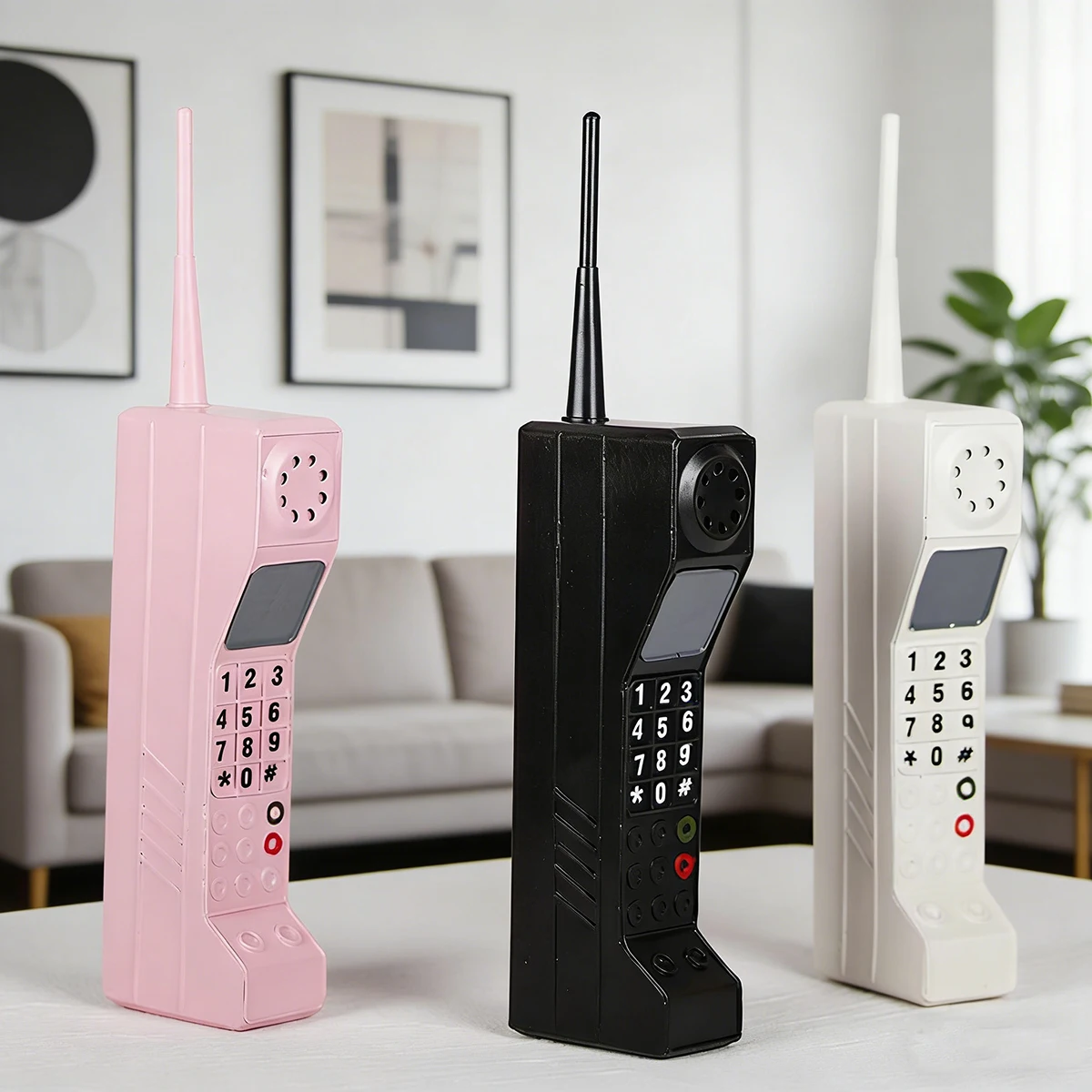 Ornement de téléphone portable rétro en forme de briques, accessoire de téléphone des années 90, modèle de téléphone portable vintage classique en métal pour la décoration de scènes photographiques