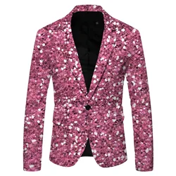 Colorful Sequin Men's Suit Shiny Long Sleeve Singel Button Slim Blazer Jackets Luxury Party Club Formal Wedding Performance Suit