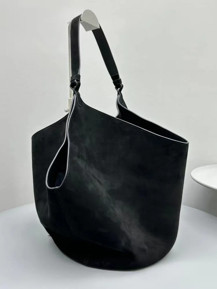 Women Casual Small Totes Handbag Vintage Solid Color Autumn Winter Cowhide Suede Leather Bucket Bag Ladies Single Shoulder Bags