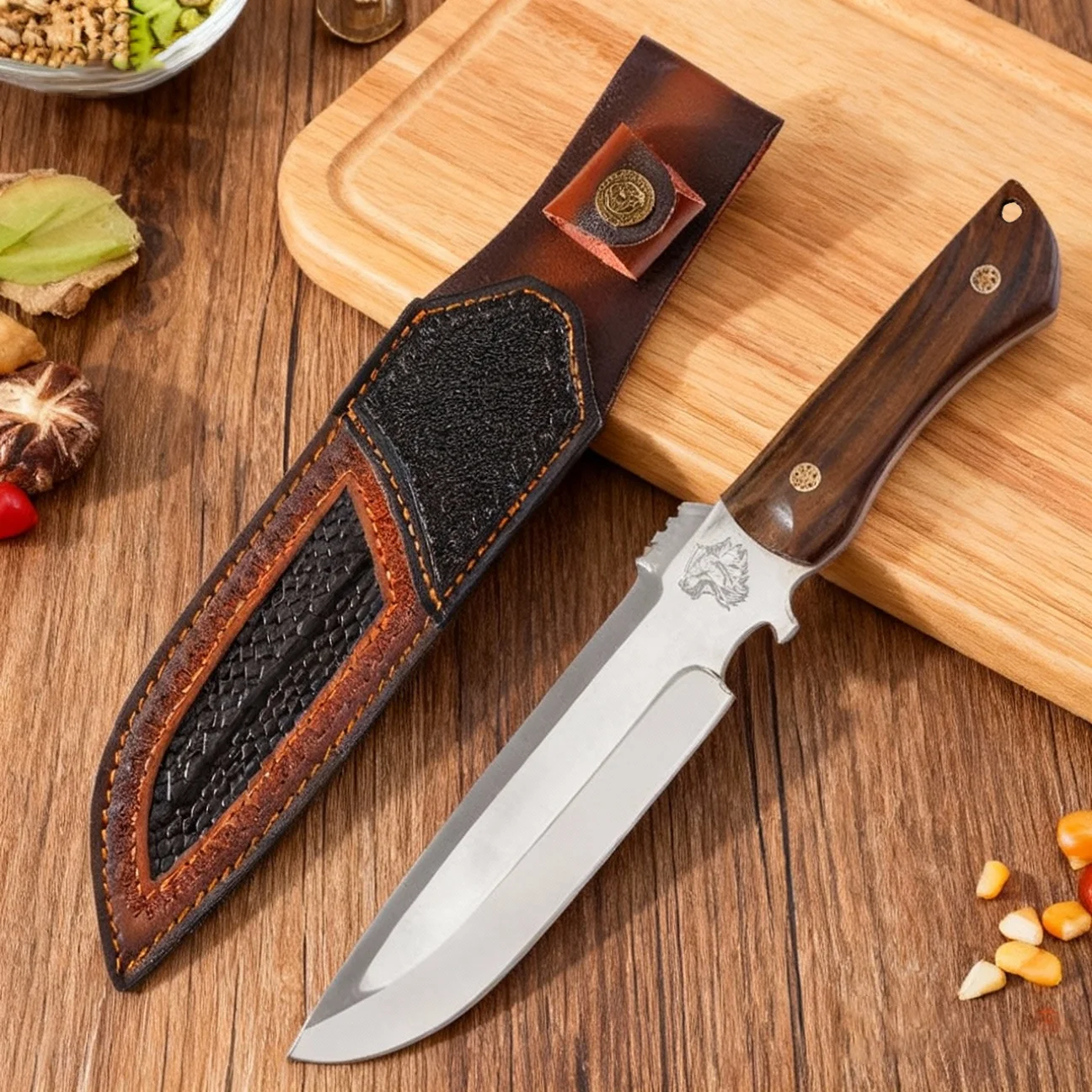 

High-quality wolf-head blade texture straight knife high-hardness kitchen knife stainless steel fruit knife, kitchen accessories