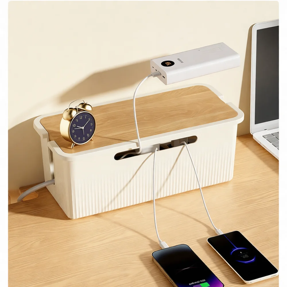 Practical Cable Storage Organizer Box Power Strip Wire Case With Lid Dustproof For Office Desk Bedroom Accessory