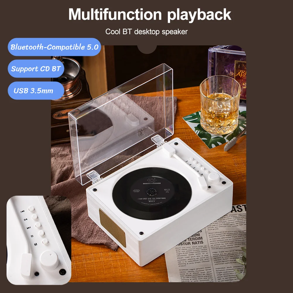 Portable CD Player Rechargeable Support CD BT USB 3.5mm AUX CD Music Player Bluetooth-Compatible 5.0 Desktop CD Player for Phone