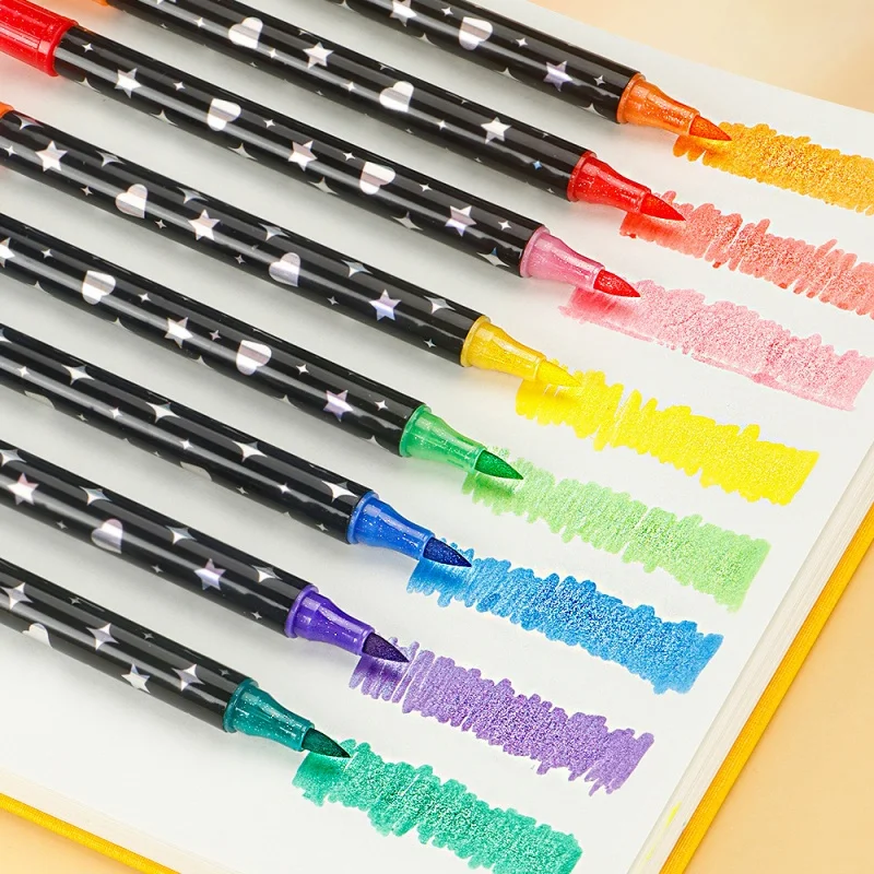 مجموعة أقلام تحديد ذات طرف مزدوج لامع من Kawaii مكونة من 24/48 لونًا وأقلام فرشاة ألوان مائية لرسم اللوازم الفنية المدرسية #2