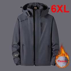 Mens Windbreaker Jacket Plus Size 6XL Waterproof Coat Spring Autumn Fleece Jackets Coats Male Outdoor Outerwear Solid Color