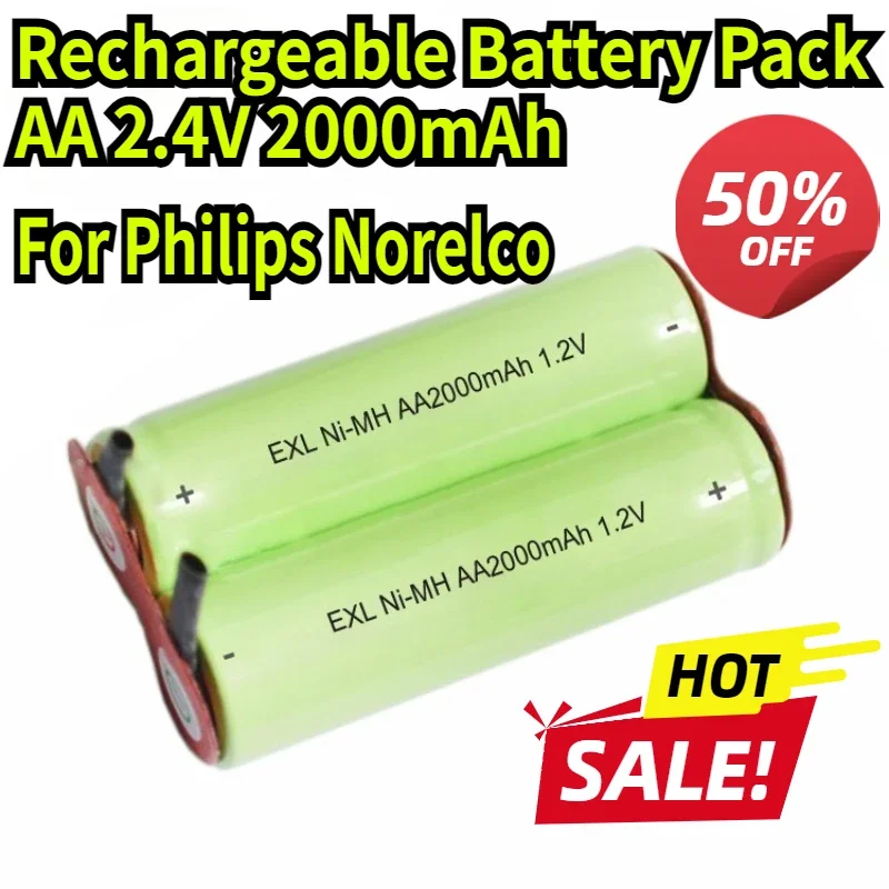High Capacity Rechargeable Battery Pack AA 2.4V 2000mAh Compatible for Philips Norelco , Remington Shaver Models and Others
