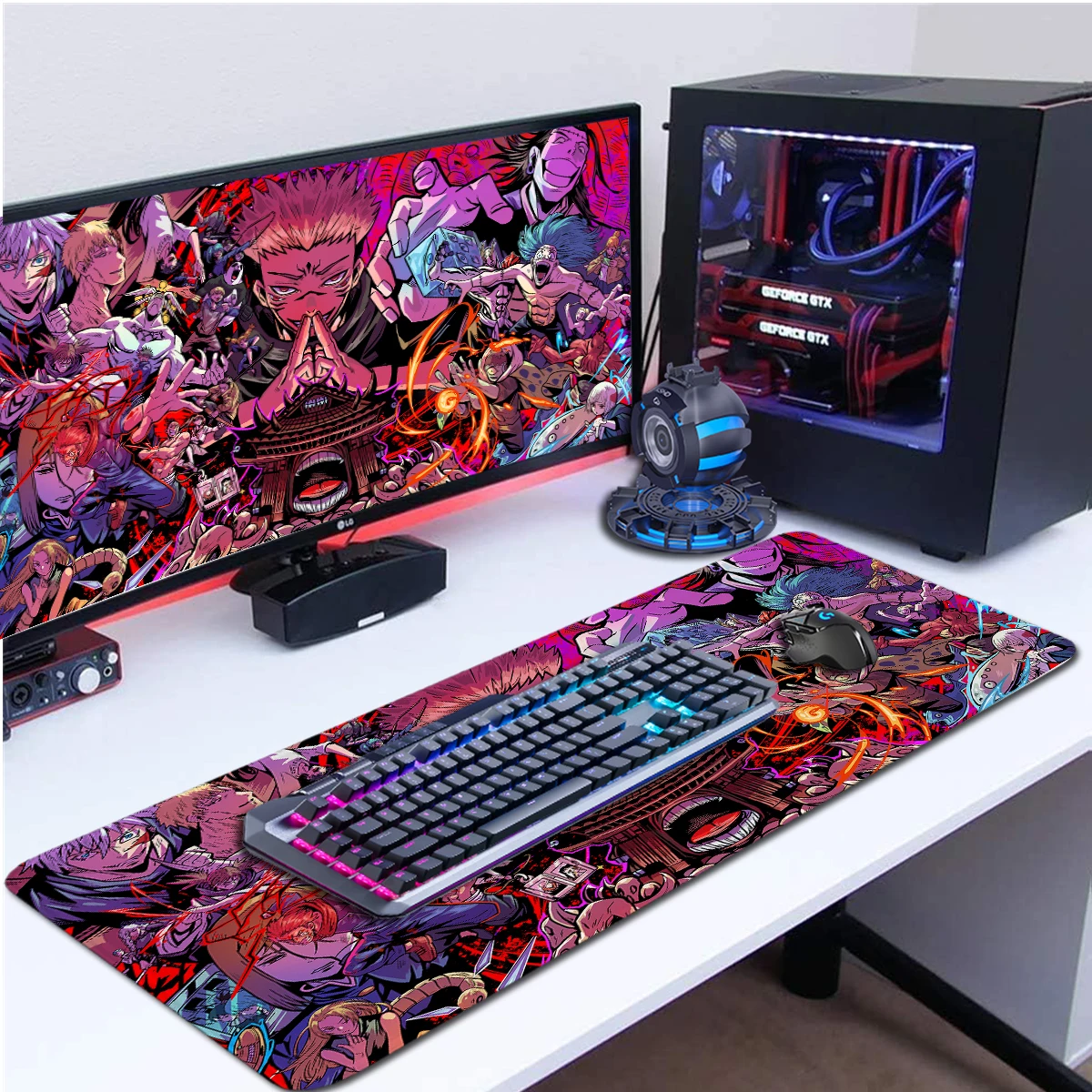 

Jujutsu Kaisen Sukuna Large Game Computer Mat RGB Gaming Mouse Pad Non-Slip Base Desk Pad Anime Mousepad for Gamer