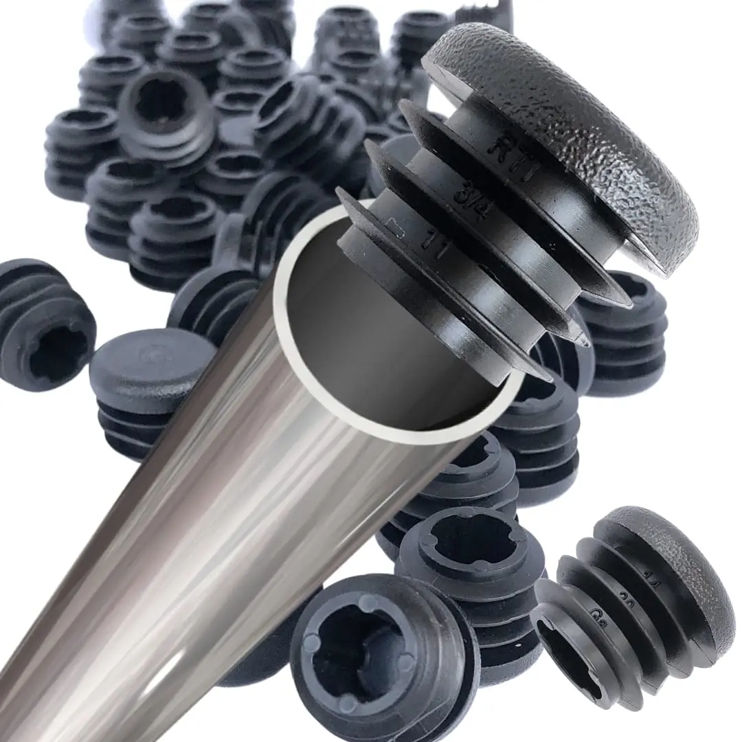 Ribbed Plastic Hole Plugs Round Black Metal Tubing End Caps Strong Furniture Leg Inserts Impact & Weather Resistant 12mm To 100m