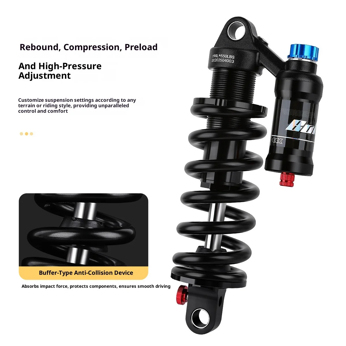 Oil Pressure Spring Shock Absorber 190/210/230/240/250/265mm Soft Tail Off-Road Mountain Bike Rear Damping
