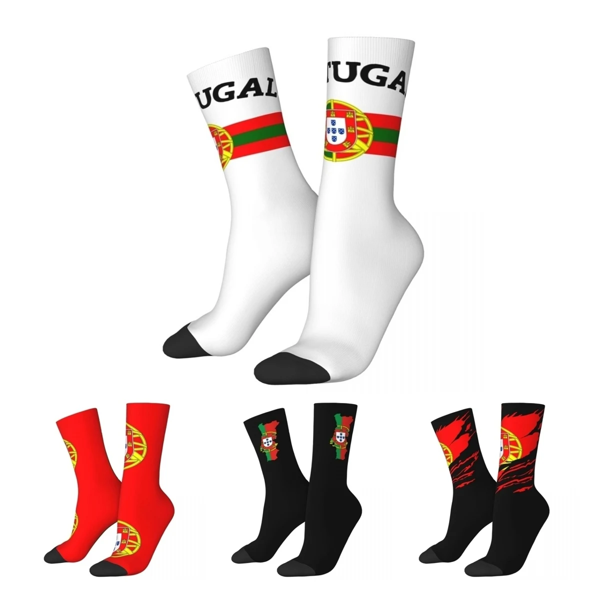 Harajuku Portugal National Soccer Team Flag Portuguese Shield Crest Basketball Socks Polyester Long Socks for Unisex Non-slip