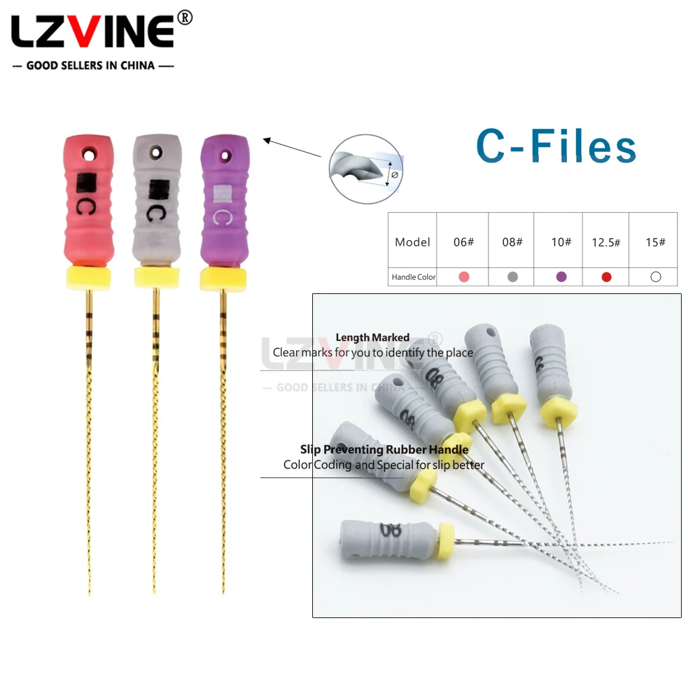 6 Stks/doos Tandheelkundige C-Bestand Endodontische Endo-Wortelkanaalontstopping Bestanden #6 #8 #10 25Mm Tandheelkunde Handgebruik Roestvrijstalen Tandartsen