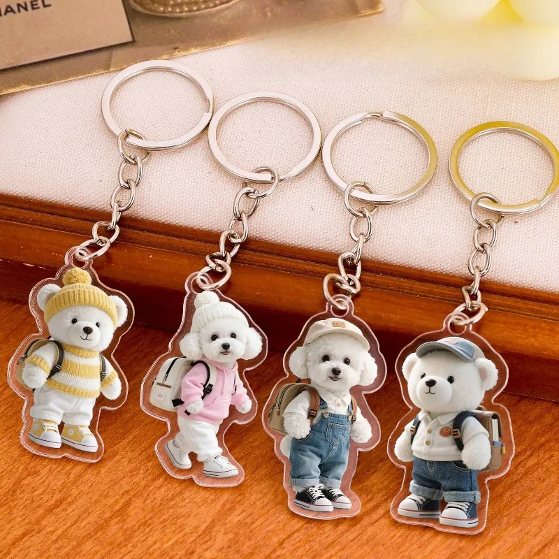 Cartoon Puppy Keychain Cute Pet Animal Bear Decoration Pendant Creative Dog Key Ring Acrylic Hanging Ornament Christmas