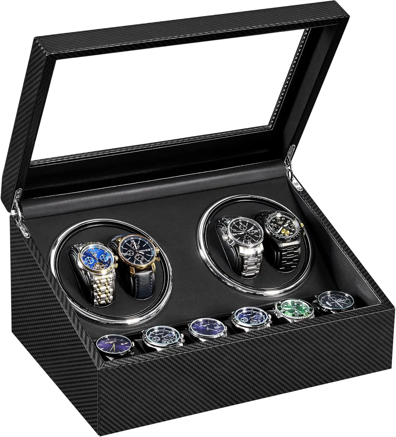 

Automatic Watch Winders with 4 Watch Rotator and 6 Extra Storages, Quiet Japanese Motor, Carbon Fiber Design for Automatic