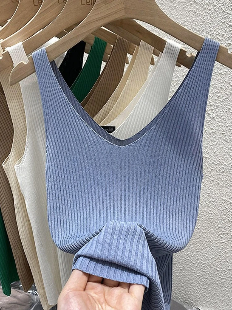 Zjaiss 2026 Summer Fashion Women Camisole Ice Silk Knit Tank Top Slim Fit Sleeveless Base Top Solid Color V-Neck Crop Top image 4