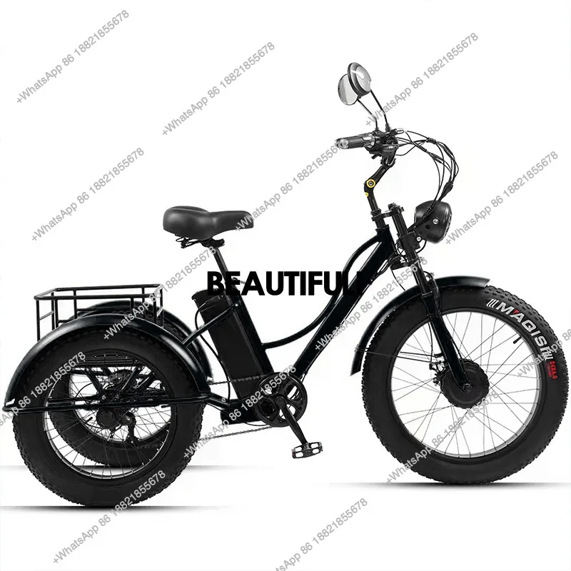 Hot-selling  24-inch Fat Tire Pedal Power Electric Tricycle Rough Tire Snow Lithium Battery Tricycle
