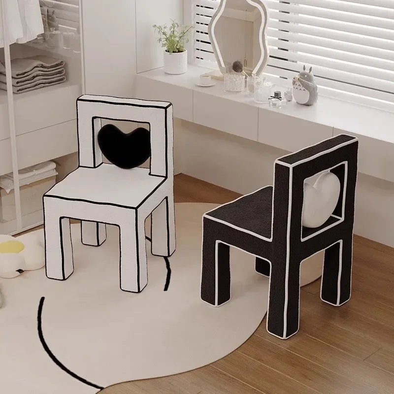 Cream Style Makeup Stool Backrest Bedroom Love Chair Girls Bedroom Dressing Table Lambskin Creative Makeup Stool