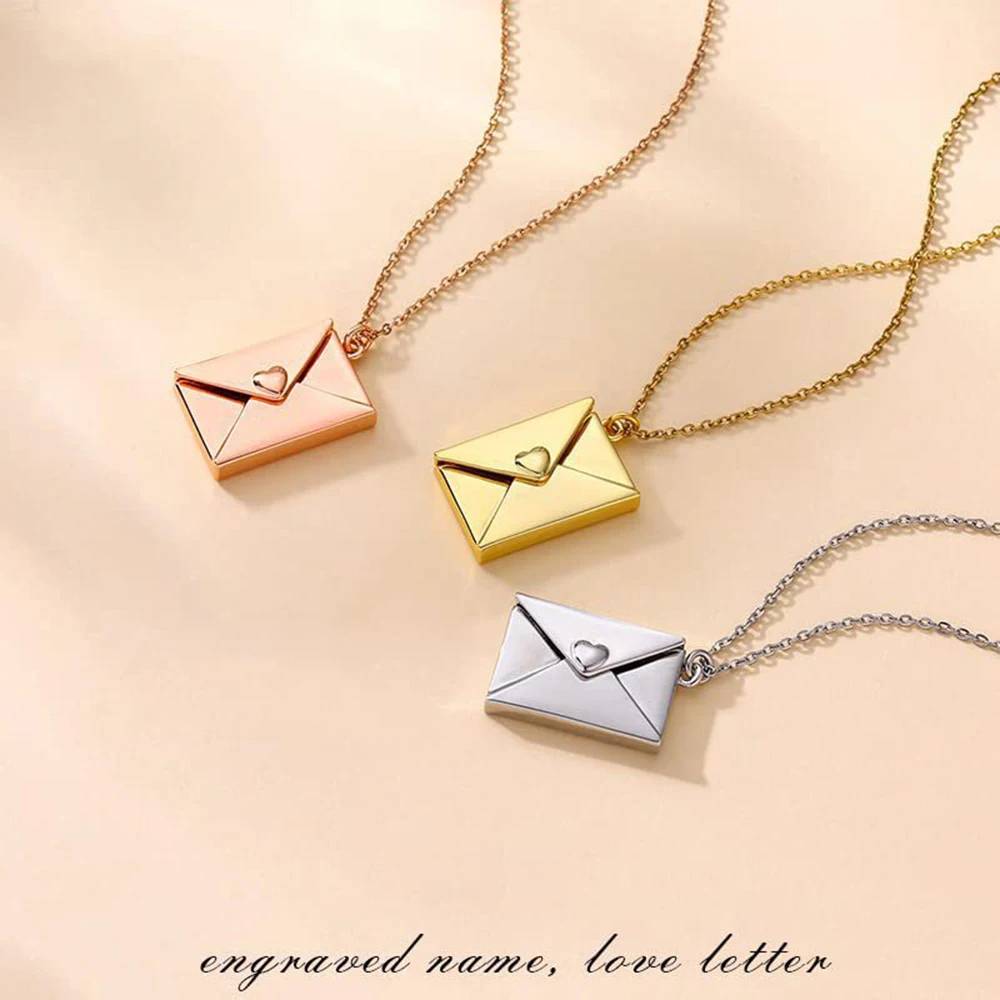Stainless Steel Openable Envelope Pendant Necklace Love You Card Inside Valentine Confession Mother's Day Gift