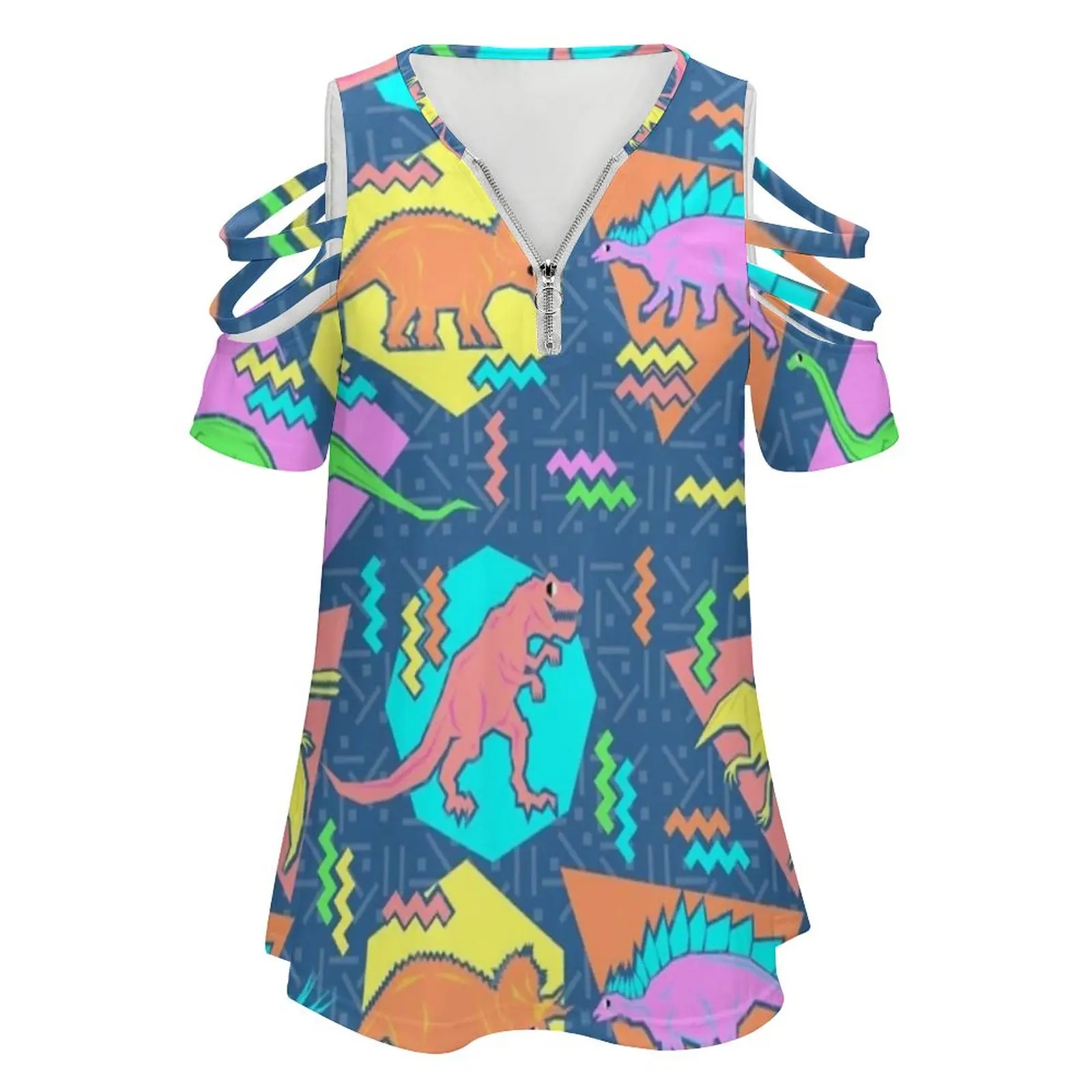 Nineties Dinosaurs Pattern Fashion Print Women Ladies Girls T-Shirt Harajuku Round Neck Short Sleeve Tops & Tees Chobopop