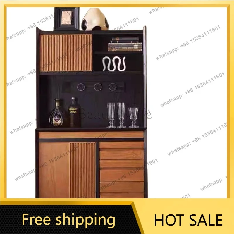 FG medieval style solid wood dining side retro tea cabinet integrated wall storage living room storage cabinet