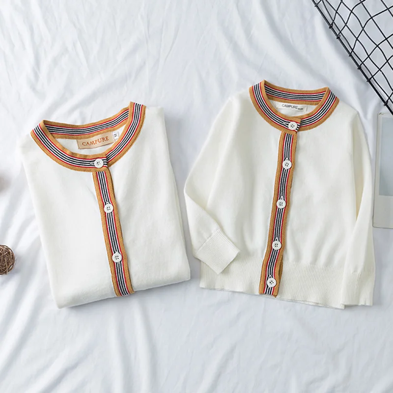 Mother Daughter Clothes Family Matching Clothes Mother Daughter Kids Long Sleeve Sweatshirt Tops Korean Knitted Cardigan Outfit