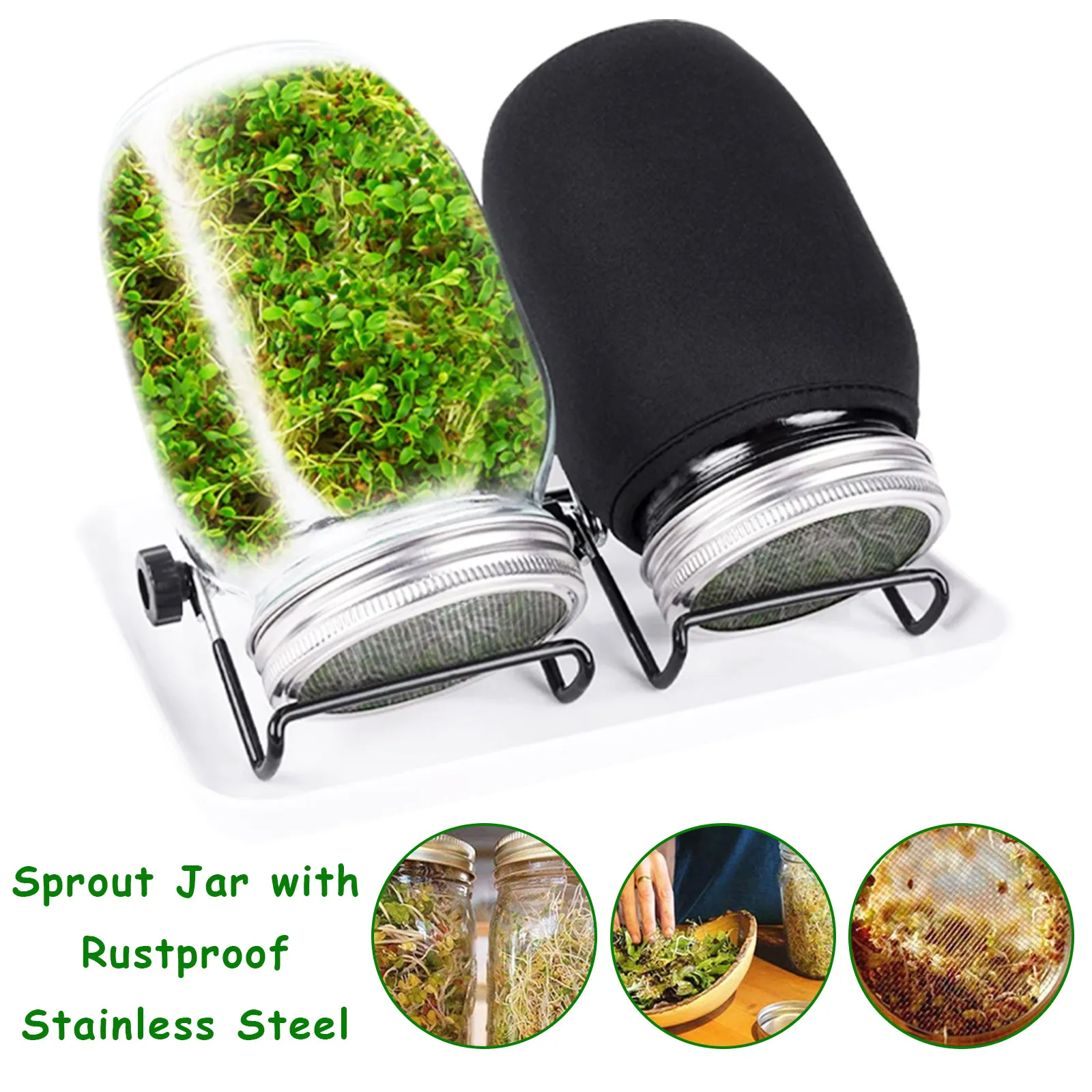 Sprouting Lids With Stainless Steel Screen For Two Wide Mouth Mason Jars Germination Kit Sprout Maker Seedling Tray Dropshipping