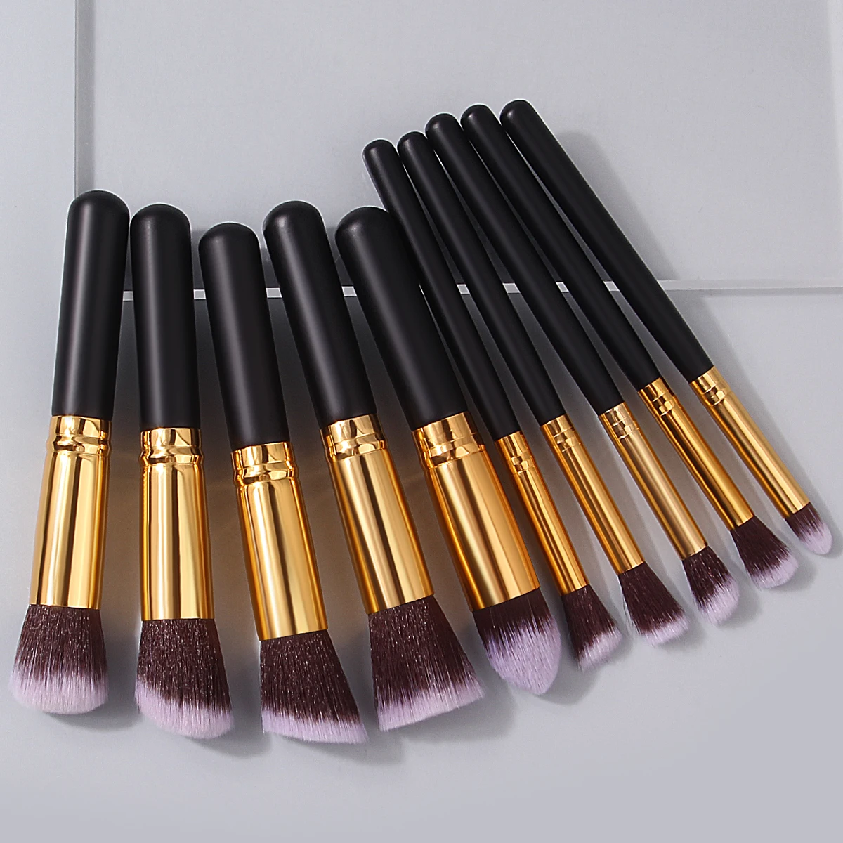 Juego de 10 brochas de maquillaje negras, brocha para sombra de ojos, colorete, superventas, herramientas de maquillaje para principiantes