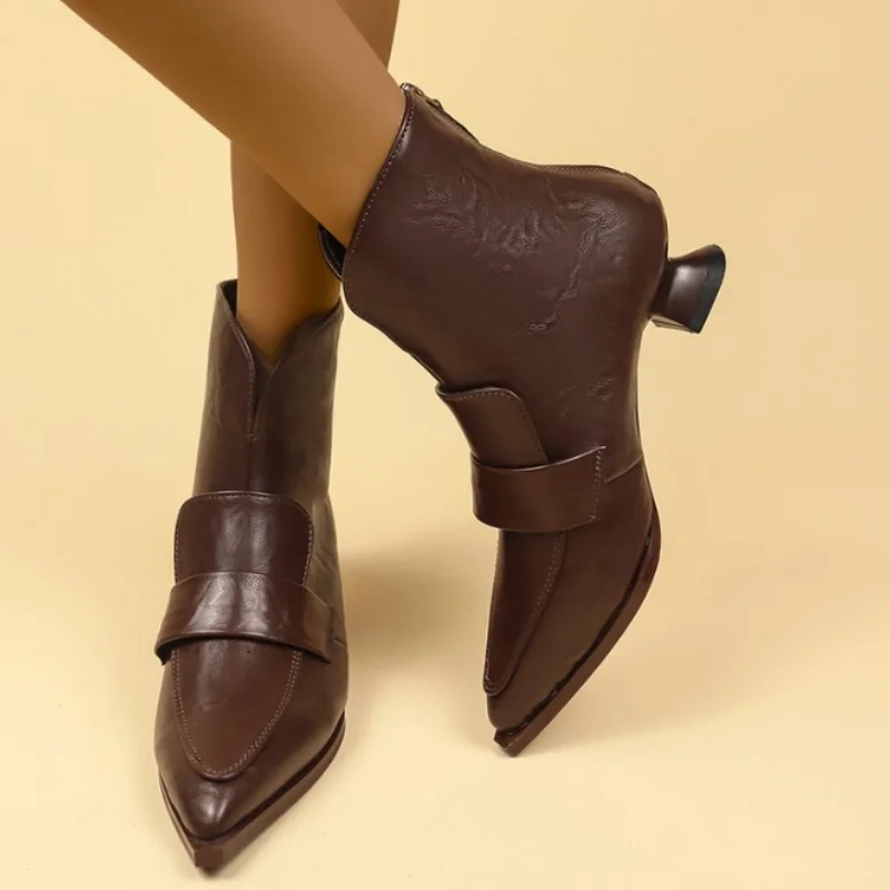 2025 New  Fashion Booties Autumn New Pointed Toe Rear Zipper Anti-Slip Wear-Resistant Alien Follower Boots