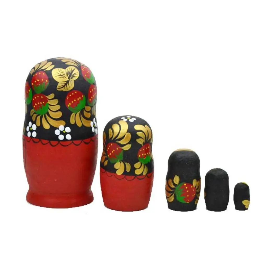 Desk Ornament 5 Layers Matryoshka Handmade Strawberry Girls Nesting Cute Wooden Russian Nesting Birthday Gift