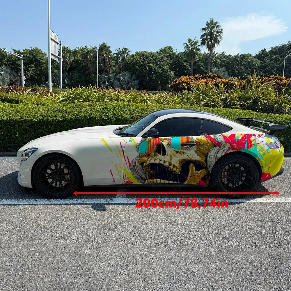 2pcs Golden Skull Soundwave Splatter, Durable, Fade-resistant, Enhance Vehicle Aesthetics With Artistic Design Car Vinyl Wraps