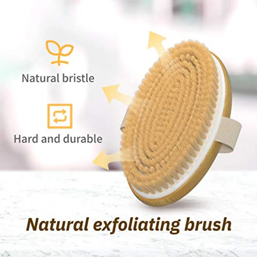 Dry Brushing Body Brush with Soft and Stiff Natural Bristles, Body Exfoliating/Massage Scrub Brush for Cellulite and Lymphatic,