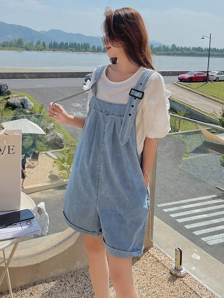 Series Denim Overalls Women's Summer New Large Size Loose Slimming Youthful Trendy Wide Leg orts High Waist Jeans