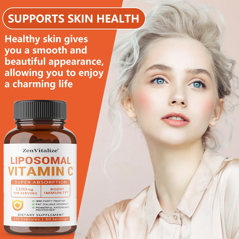 Cápsulas lipossomáticas de vitamina C – melhore a pele, promove produção de colágeno, apoia o sistema imunológico e a saúde da pele