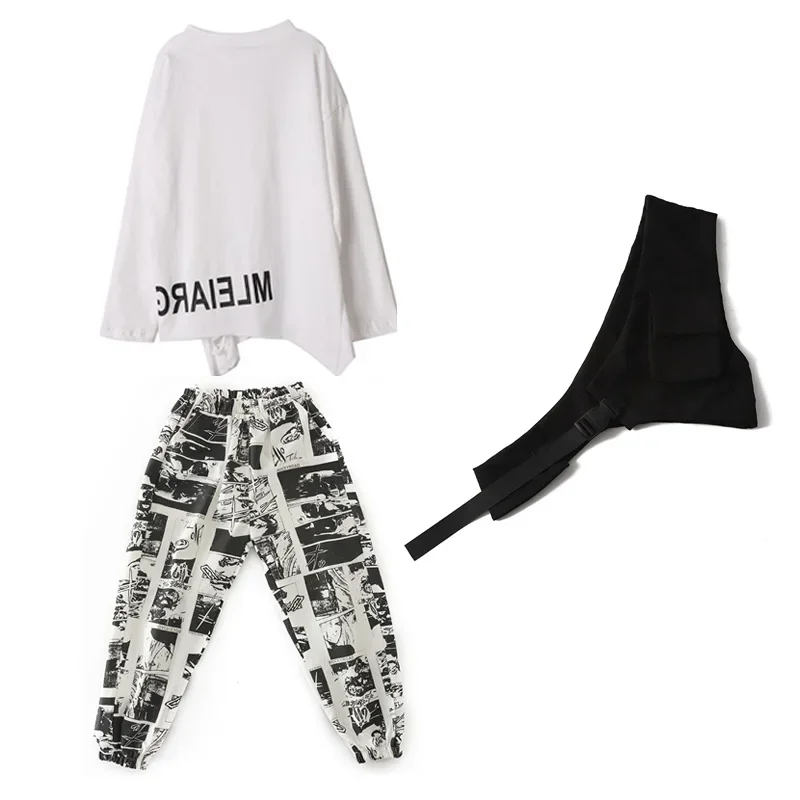 Harajuku Jogger Pants infantis, traje de dança, camiseta de manga comprida, top de um ombro, streetwear extragrande, roupas Hip Hop