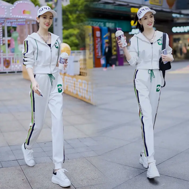 Leisure Sportswear Set Women's Spring Autumn 2022 New Fashion Top Loose Large Hooded Long Sleeve Two-piece Set