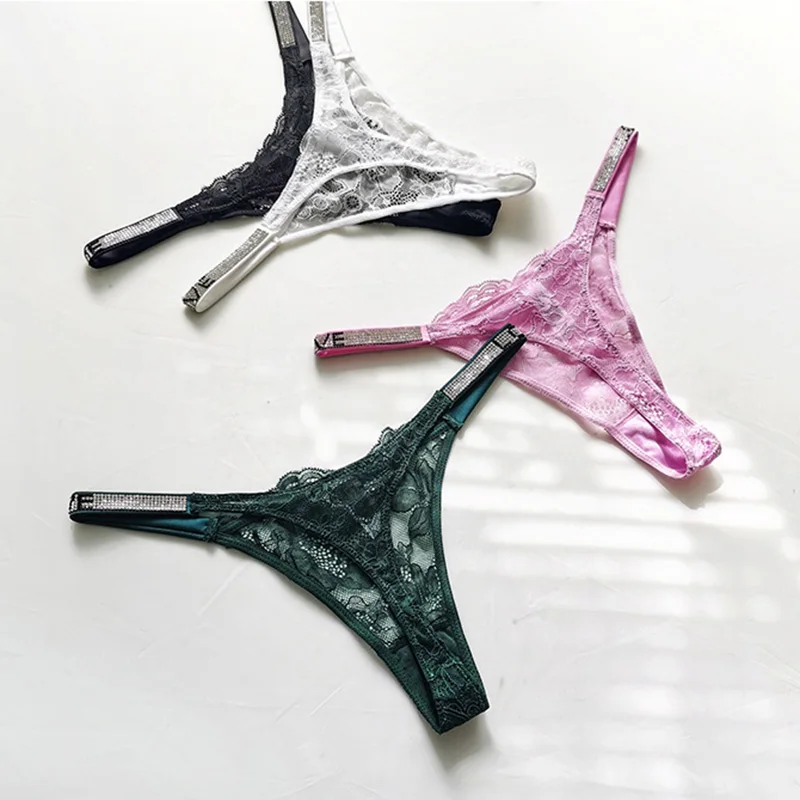 Lace Sexy Girls Women Panties Seamless Underwear Rhinestone G String Letter Transparent Thong For Female Low Rise Ladies Briefs