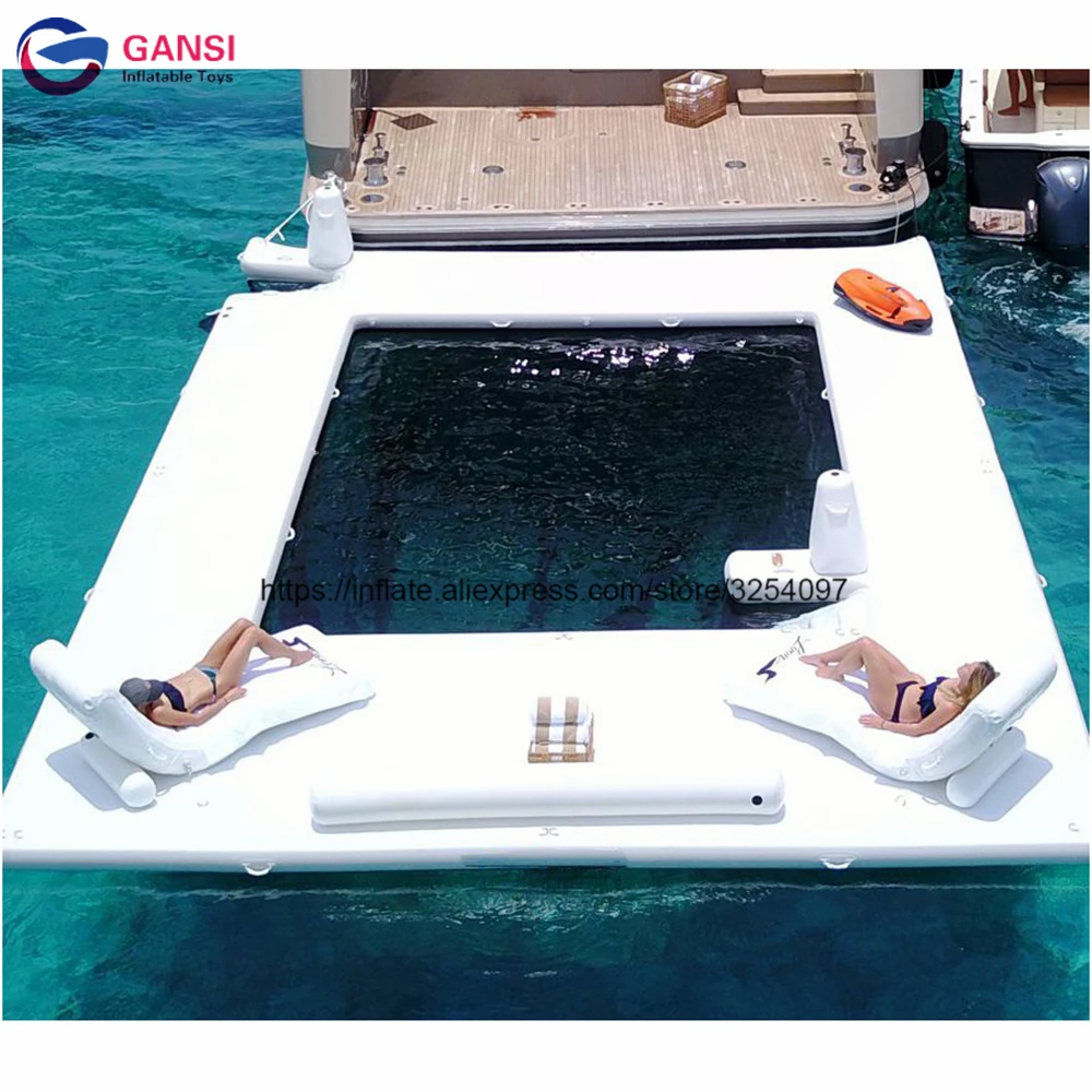 ality Inflatable Ocean Slide Pool 1.00 DWF Floating Inflatable Yacht Pool With Chairs