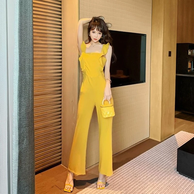 

Летний комбинезон без бретелек с широкими штанинами из тонкой ткани, элегантный повседневный женский комбинезон в европейском стиле