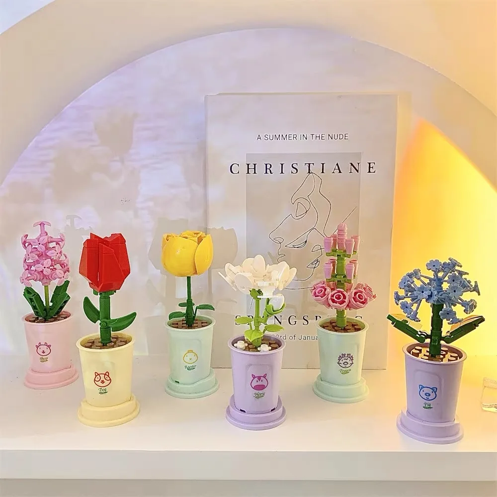 Flowers Mini Building Blocks Set Micro Block for Children Girl  6 8 9 Years 3D Model Bricks Educational Toys Games Child Bouquet