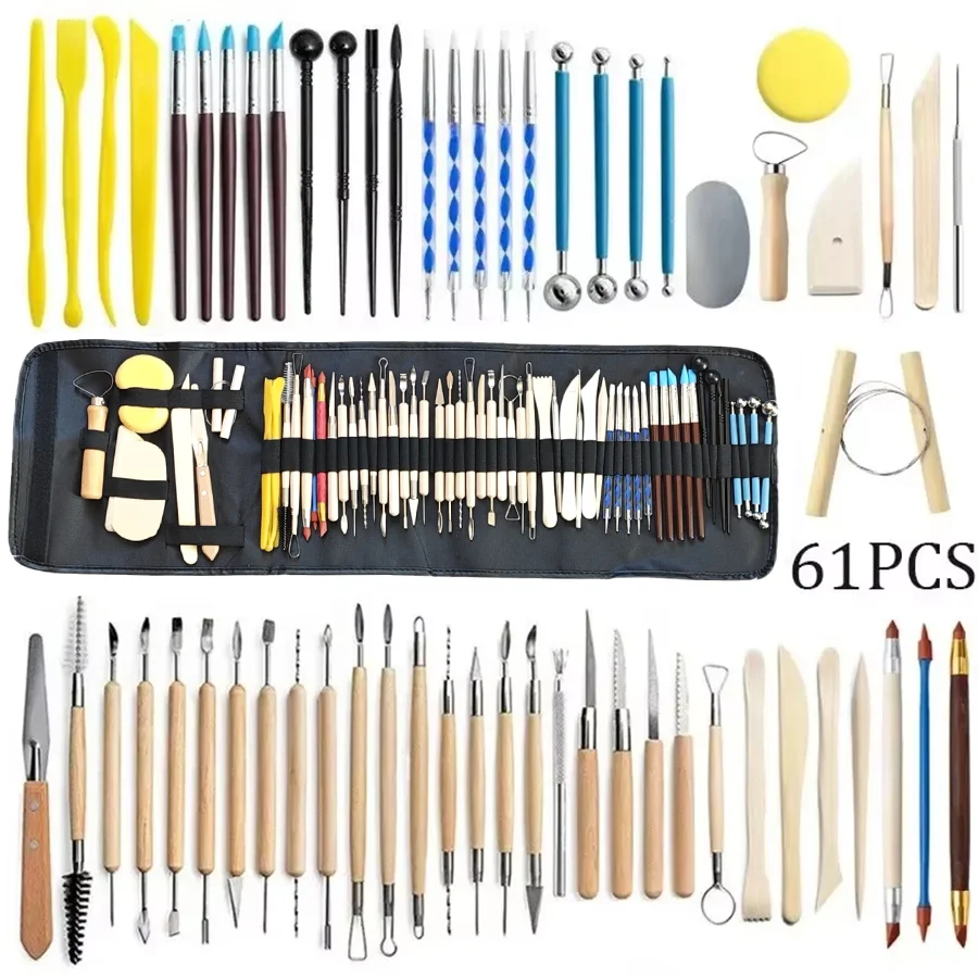 61-piece Ceramic Tool Set Pottery Clay Carving Modeling Silicone Texture Carving Pen Diy Handmade Polymer Sculpting Tools Kit