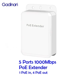 Gadinan 방수 5 포트 1000Mbps 익스텐더, IEEE802.3 리피터 IP 포트 변속기, 야외 최대 90W POE 스위치 NVR IP 카메라