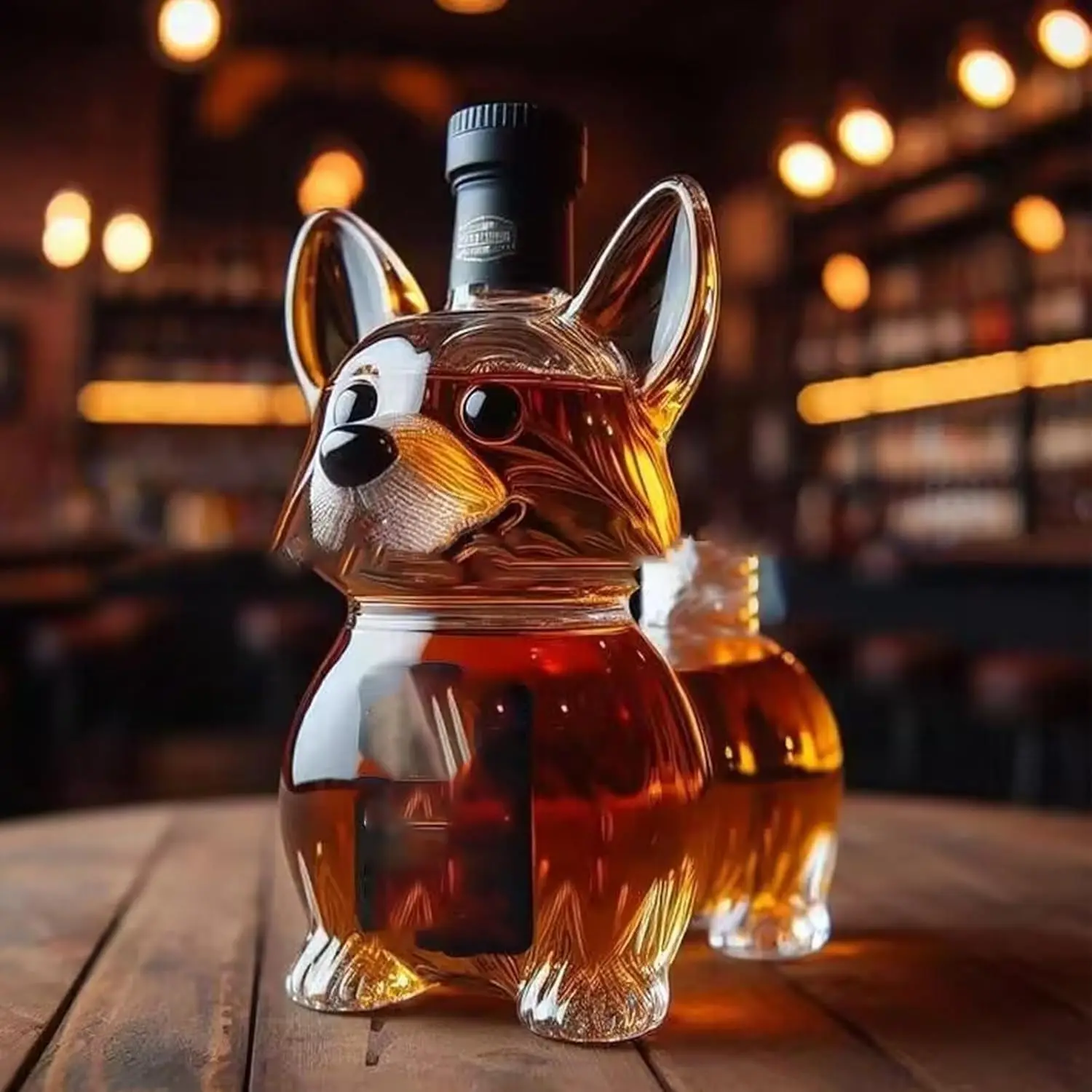 350ML 3D Corgi Shape Glass Whiskey Decanter Art Statue Figurine Creative Animal Wine Bottle Liquor Dispenser Home Bar Gift