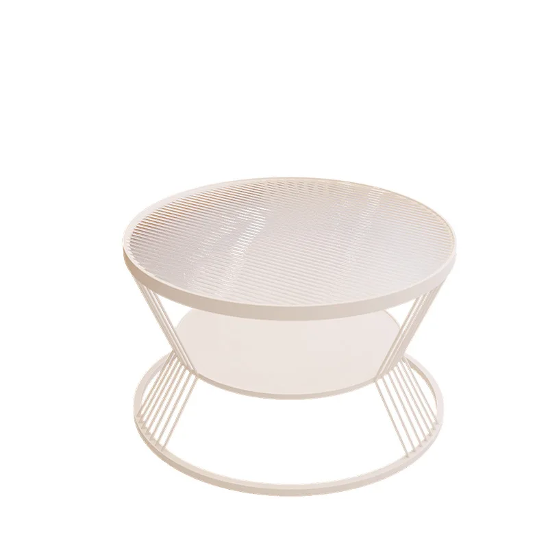 

Hotel apartment living room small apartment round glass coffee table small tea table cream wind