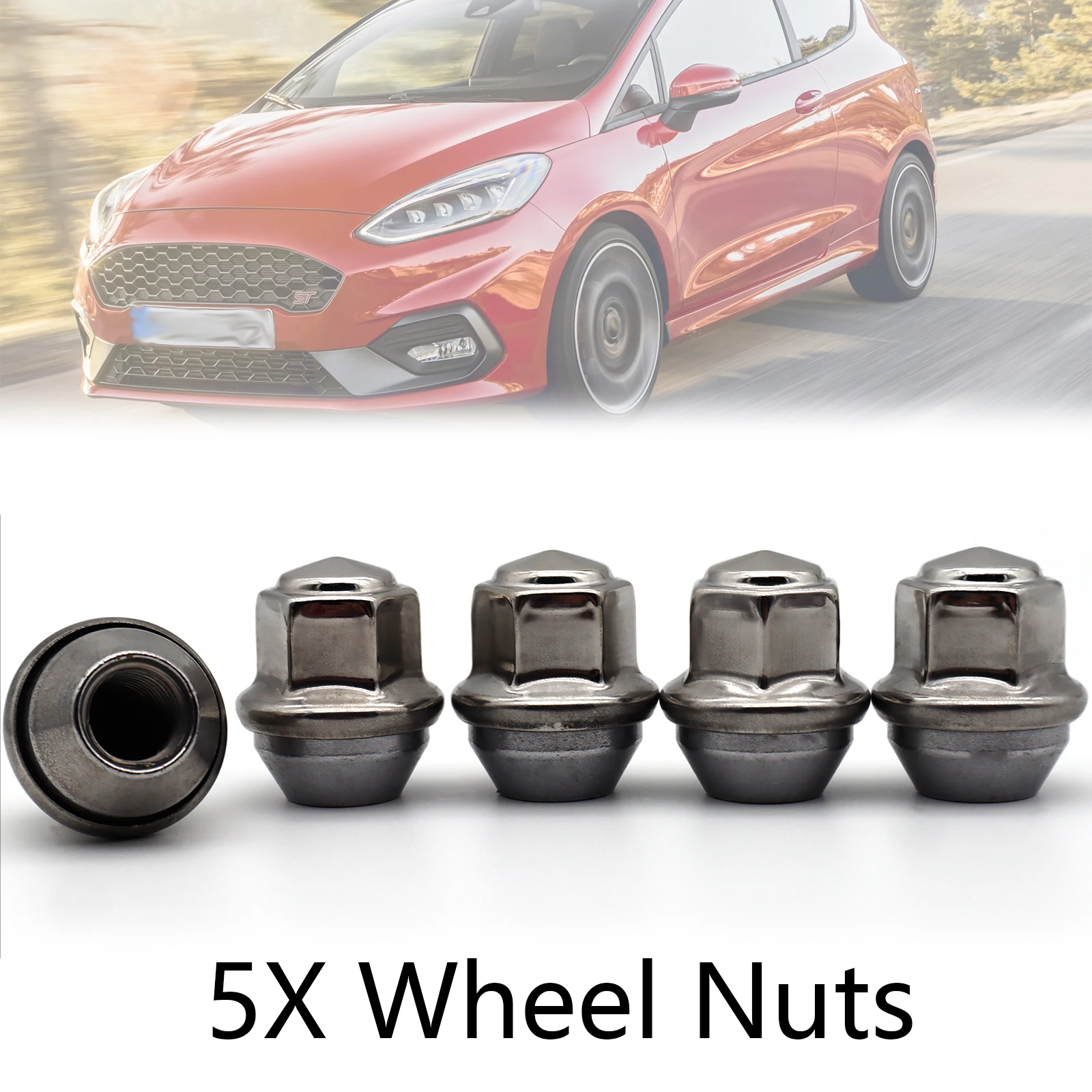 5pcs Car Steel M12X1.5 Wheel Lug Nuts Silver Truck Tire Parts 2434886 ACPZ-1012-H For Ford B-Max C-Max II Ecosport Fiesta Focus