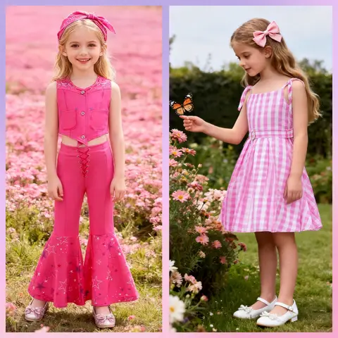 Różowe sukienki dla dziewczynek do odgrywania ról, kostiumy cosplay dla dzieci, odzież modowa, karnawał, impreza dla dzieci, sukienki typu barbie, przebrania, rozmiary 2-10 lat