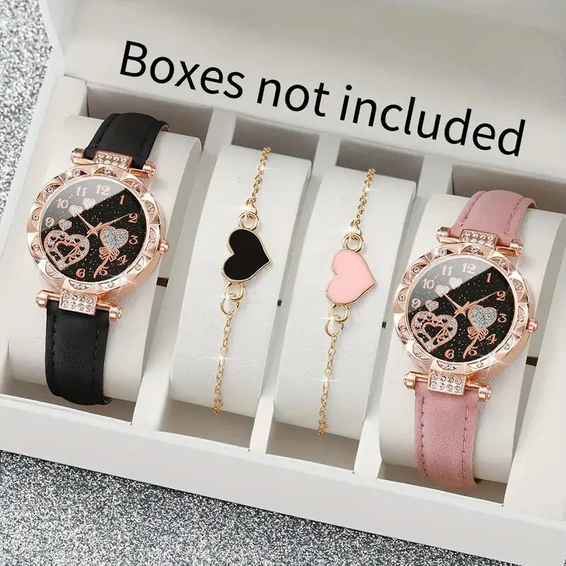 4PCS Fashion Simple Women's PU Leather Watch Quartz Watch Bracelet Set