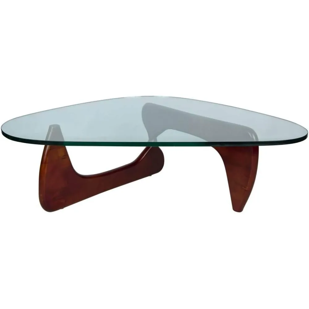 Mesa de centro Triangular superior de vidrio con Base de madera de Fresno brillante para el hogar, sala de estar, oficina, Colección Imperial in