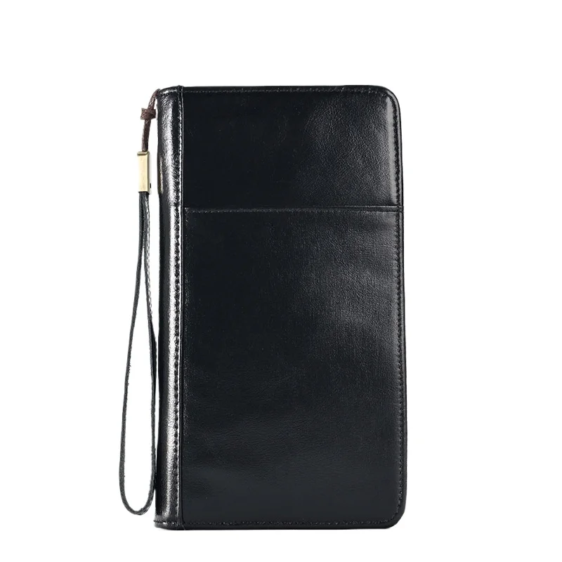 Genuine leather men's wristband, long high-end men's mobile phone storage, large-capacity multi-functional business wallet