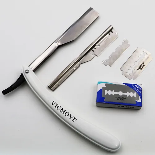 Imagen 2 del producto Juego de afeitado con navaja barbera plegable y 10 hojillas de afeitar, set de barbería para hombre con cuchillo de afeitar de barbero y 10 cuchillas de acero de repuesto, herramientas de depilación